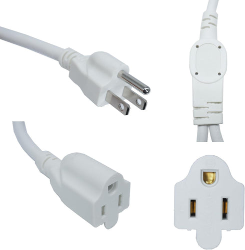 3 Prong Extension Cord Splitter, Indoor Outdoor 1.5 FT Power Cord Splitter 1 to 2, White