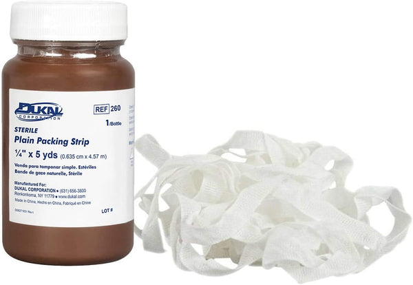 Dukal Plain Wound Packing Strips 1/4" x 5 Yards, Sterile Woven Gauze Fabric Packing Strips for Open or Infected Wounds
