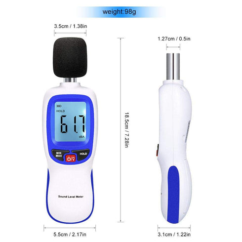 Sound Level Meter Portable LCD Display Digital Decibel Meter Audio Noise Measurement 30-130dBA 1/2 inch Electric Condenser Microphone Decibel Meter