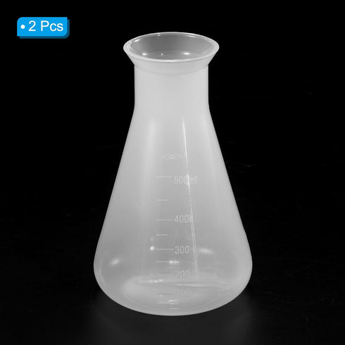 PATIKIL 500ml Plastic Erlenmeyer Flask, Clear, 2 Pack Wide Mouth Conical Flask for Laboratory