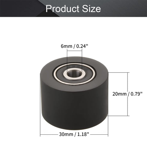 MroMax Roller Idler Bearing Pulley, 6 x 30 x 20mm Sliding Conveyor PU Wheel, 1 Pcs