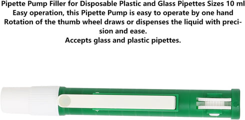 10ml Pipette Pump, Lab Tool for Glass and Plastic Pipettes, Suction Power (Green)