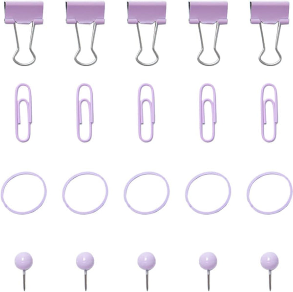 Push Pin Clips, Office Decor, Purple Office Supplies for Women, Paper Clips Push Set, Mini Binder Organizer