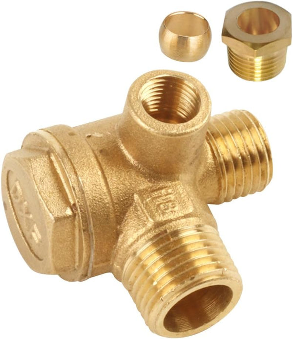 3-Port Brass Check Valve M10*1 x G3/8 Male x G1/2 Male Threaded Pneumatic Air Compressor Valve