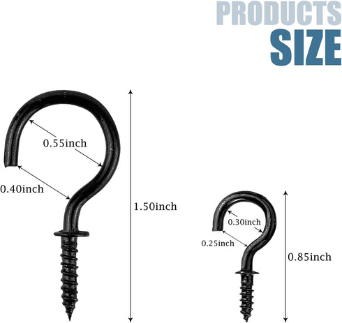 Yeetandoo 50 1IN (50, 1IN) PCS Screw in Cup HooksMounted on Wall CeilingBlack Zinc Plated Metal Hooks for Hanging