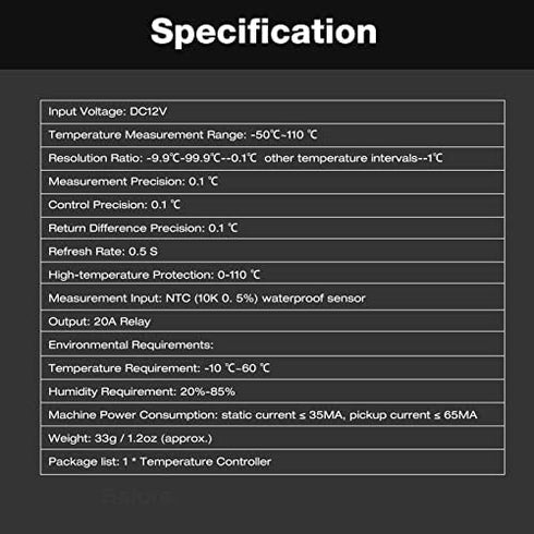 DC 12V Digital Display Temperature Controller Programmable Adjustable Thermostat Control Switch with NTC Sensor