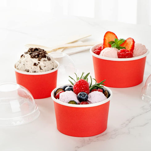 5-Ounce 50 Frozen Coppetta Dessert Cups, Disposable Ice Cream Cups - Lids Sold Separately, Sturdy, Red Paper Yogurt