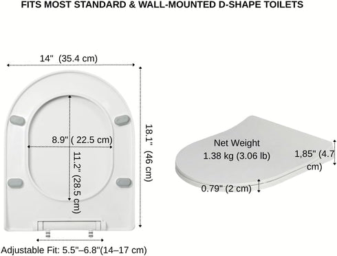 Generic Soft Close D-Shape Toilet Seat, Durable Thermoplastic Toilet Seat Cover with Quick Release Hinges, Easy
