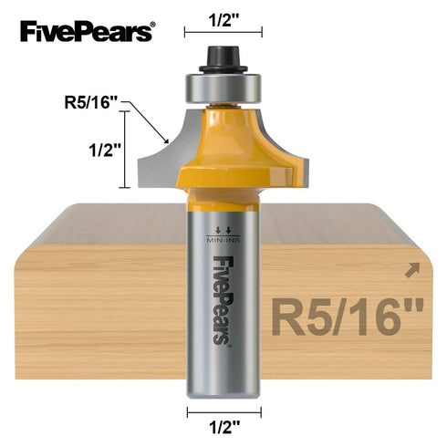 5/16" 1/2 Inch FivePears Radius Roundover Router Bit Shank, Round Over Router Bit for Edging Forming Rounding