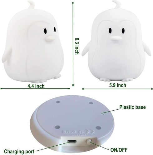 9 Animal-shaped Big Night Light for Children/Adult, Rechargeable LED Soft Silicone (BPA Free) Bedside Lamp, Adjustable