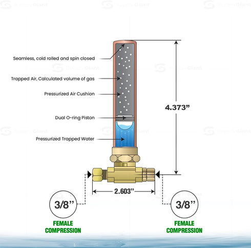 IS-BB-5IDPNQ Lead-Free Water Arrestor Tee, 3/8 in. OD COMP x 3/8 in. OD Female Compression, Brass