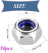 M6x1mm Nylon Lock Nuts, 50pcs 304 Stainless Steel Hex Lock Nuts for Industrial and Construction Fasteners