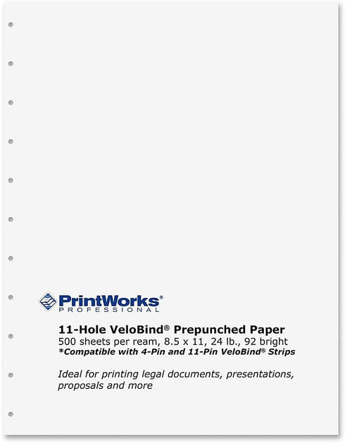 PrintWorks Professional Prepunched Paper, 8.5 x 11, 20 lb, 500 Sheets, White (04330)
