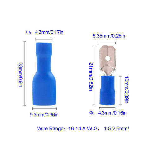 100PCS Spade Terminal 16-14 AWG Male Female Spade Connectors Insulated Wire Connectors Electrical Wire Crimp Connectors (Blue/SPSL)