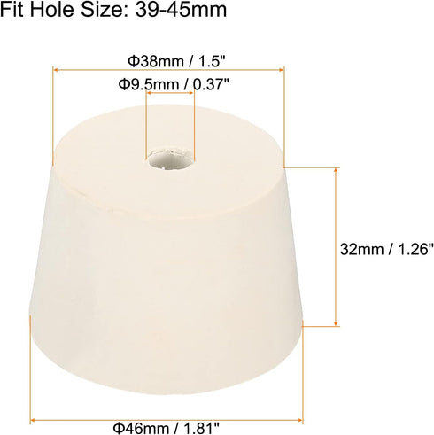 MECCANIXITY Rubber Tapered Plug 38mm to 46mm with Hole Test Tubes Bungs Stopper White for Lab Home 3 Pieces