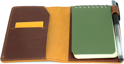 Leather Cover for Rite in The Rain & Rocketbook Mini Notebooks, Top Bound Spiral Notebook Holder, 3" x 5" Brown