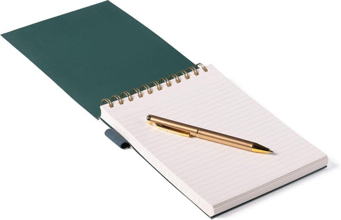 Eccolo Lined Top Spiral Notebook, Flexi-Cover Steno Pad with Pen, 240 Perforated Pages, A5 Notepad, Green
