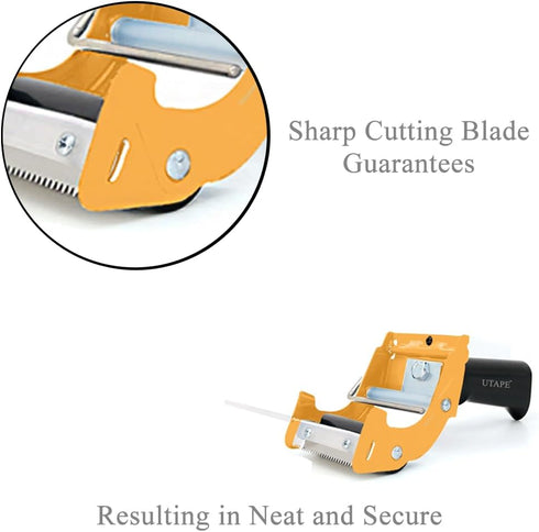 Fast Reloader Packing Tape Dispenser, 3 Inches Handheld for Moving Tape Refills, Durable Ergonomic Beta Machine, Yellow