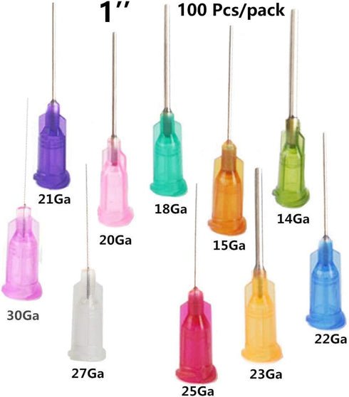 FEITA Glue Needles, 1" Blunt Tip Luer Lock Adhesive Glue Dispensing Needle Tips - 100 Pcs/Pack