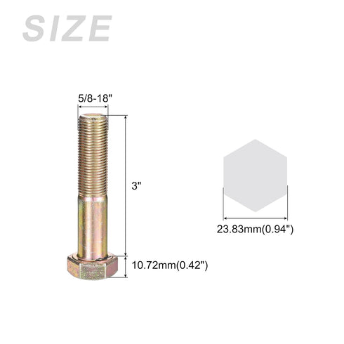 Hex Bolts (5/8-18x3") 4Pcs, Carbon Steel Zinc Plated Partial Threaded Hex Head Screw Bolt
