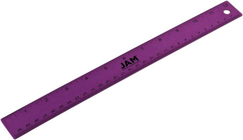 JAM PAPER Strong Aluminum Ruler - 12 Inch Metal Ruler with Non-Skid Cork Backing - Purple Metallic