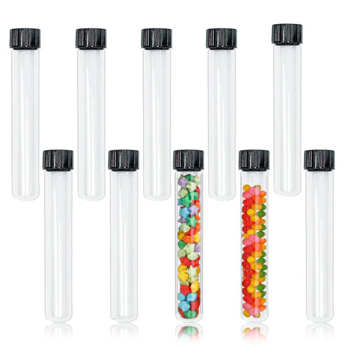 10pcs 20x150mm Glass Test Tubes, 30ml Boro Clear Propagation Tube with Black Screw Cap for Scientific Use