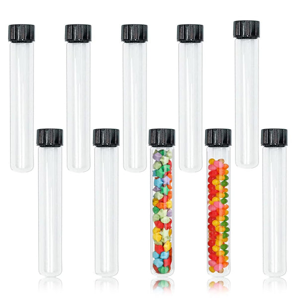 10pcs 20x150mm Glass Test Tubes, 30ml Boro Clear Propagation Tube with Black Screw Cap for Scientific Use