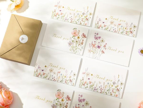 Spakyzo 20-Pack 4" 6", 300gsm Thank You Cards with Envelopes & Stickers Watercolor Floral Blank Note Cards, x Heavy