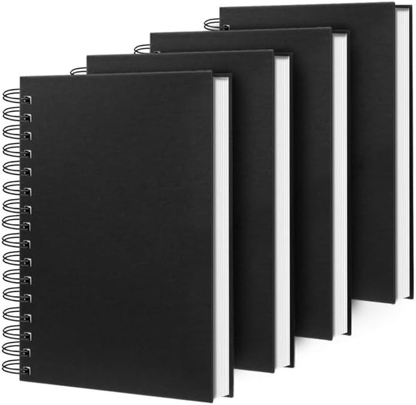 Lined Spiral Notebook A4 Large Black Journal, 8.5" x 11"-4 Pack, 7mm College Ruled, 160 Pages for School Supplies