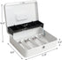 Cash Box with Key Lock, Durable Metal Cash Box with Money Tray, Lock Box Safe Storage Security Locker with Cable, White