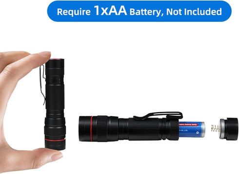 10 Pack Small Mini LED Flashlights, Single Mode Zoomable Flashlight AA Battery Powerful Flashlights with Pocket Clip