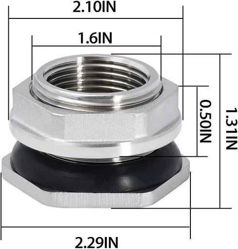 Beduan 1" Female Bulkhead Water Tank Connector Stainless Steel Thru-bulk Fitting