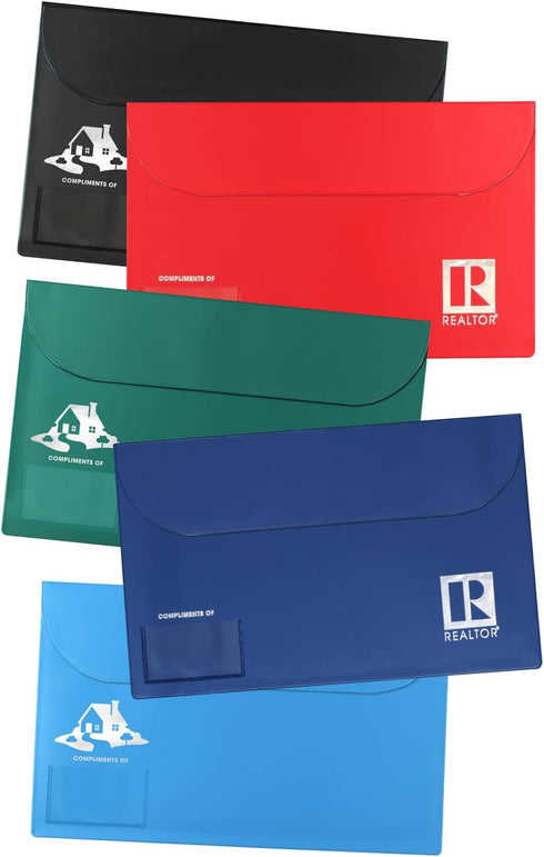 Legal Size Vinyl Document Folder with Clear Business Card Pocket, 5 Pack for Real Estate Agent Supplies