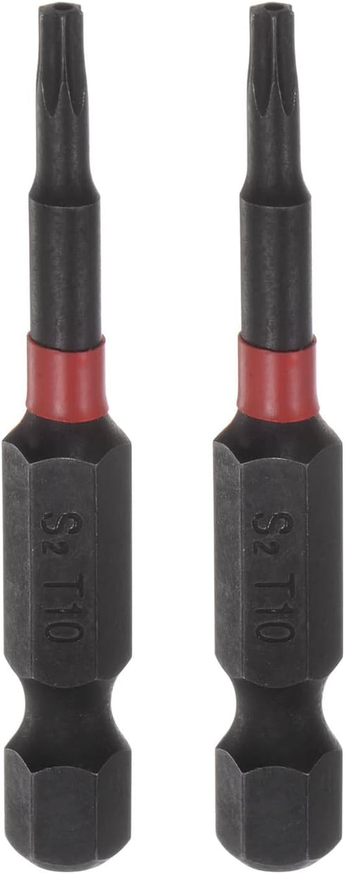 2pcs T10 Impact Rated Torx Bit, 1/4" Hex Shank, 2" Length Magnetic Security Star Screwdriver