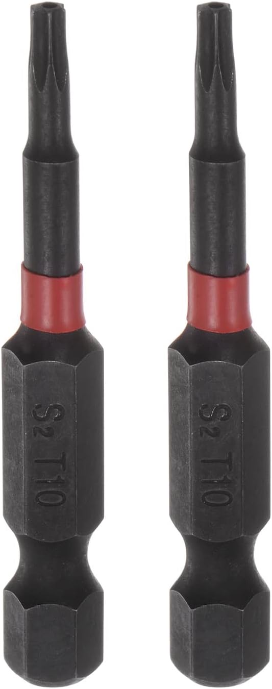 2pcs T10 Impact Rated Torx Bit, 1/4" Hex Shank, 2" Length Magnetic Security Star Screwdriver