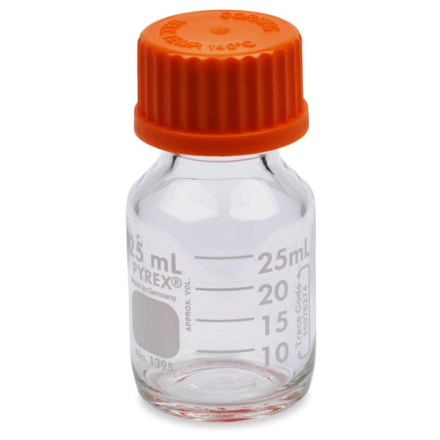 Corning PYREX #1395-25, 25mL Round Media Storage Bottles, with GL25 Screw Cap (Single)
