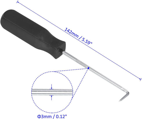 O-Ring 90 Degree Pick, Oil Seal Gasket Precision Screwdriver Puller Remover, Durable for Engine Blocks (142mm, Black)