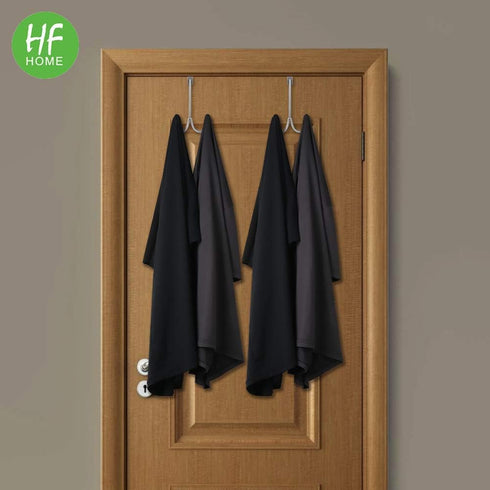 HFHOME 2 Packs Over The Door Double Hanger Hooks, Metal Twin Hooks Organizer for Coats, Hats, Towels - Silver