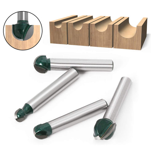 Yakamoz 4Pcs 1/4" Shank Round Nose Router Bit Set for CNC Sign Making and Woodworking Carving