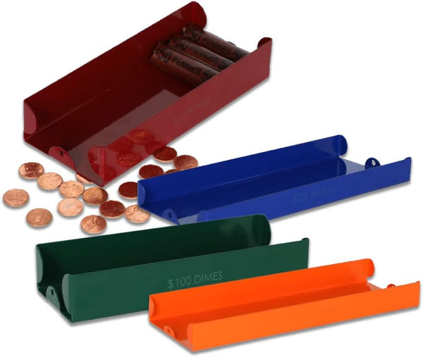 BankSupplies Coin Trays Metal Money Organizer Set Color-Coded Federal Reserve Standards