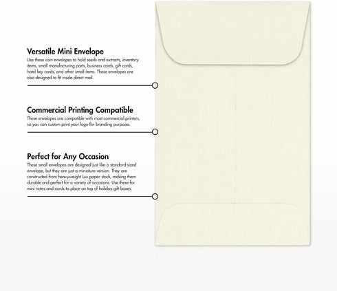 LUXPaper #1 Coin Envelopes | 2 1/4" x 3 1/2" | Natural Linen | 50 Qty, 80lb. Text