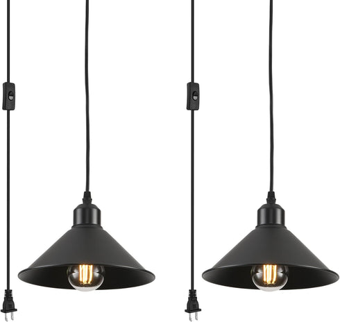 AOJUNSANSAN Black Plug in Pendant Light, 2 Pack Industrial Hanging Lamp Black Vintage
