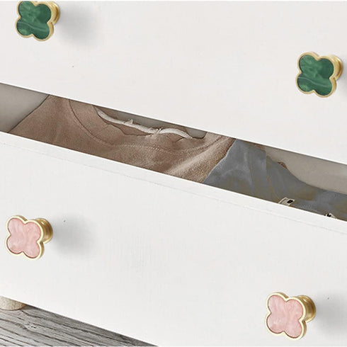 6 Pcs Green Clover Cabinet Knobs, Dresser Pulls, Cupboard Handles, Jewelry Box Drawer Wardrobe Door Handles