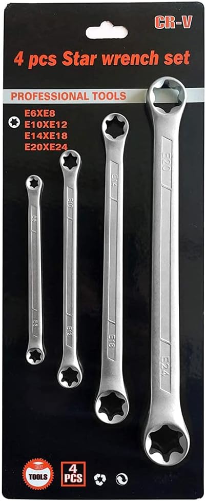 4-Pcs E-Torx Box Wrench Set, Star Wrench Set, Tork E-Ring Spanner Set E6 E8 E10 E12 E14 E18 E20 E24