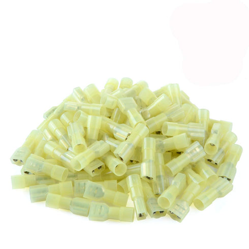 100 Pcs Nylon Female Spade Connectors XHF 12-10 AWG Quick Disconnect Insulated Wire Crimp Connectors Yellow