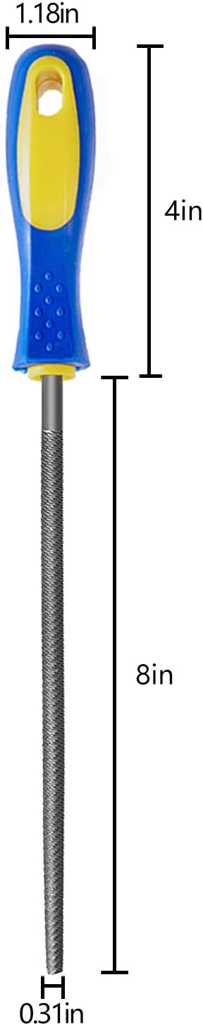 KALIM 8 Inch Round Hand File, High Carbon Hardened Steel with Ergonomic Grip, Plastic Non-Slip Handle