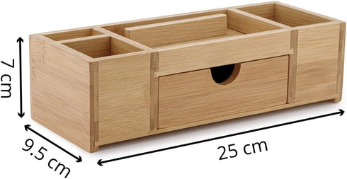 Bamboo Desk Organizer - Durable Wood with Drawers, Storage Compartments, Pen Holder, Phone Holder for Office
