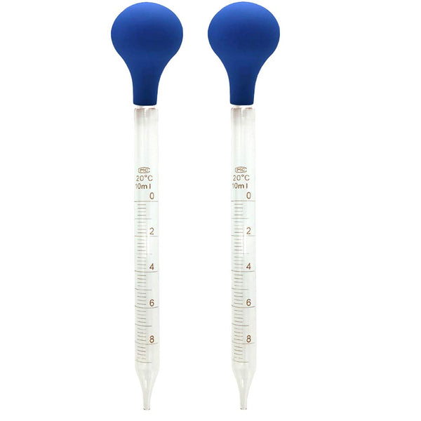 OESS Glass Graduated Dropper Pipettes with Blue Rubber Caps, 10ml Pk/2