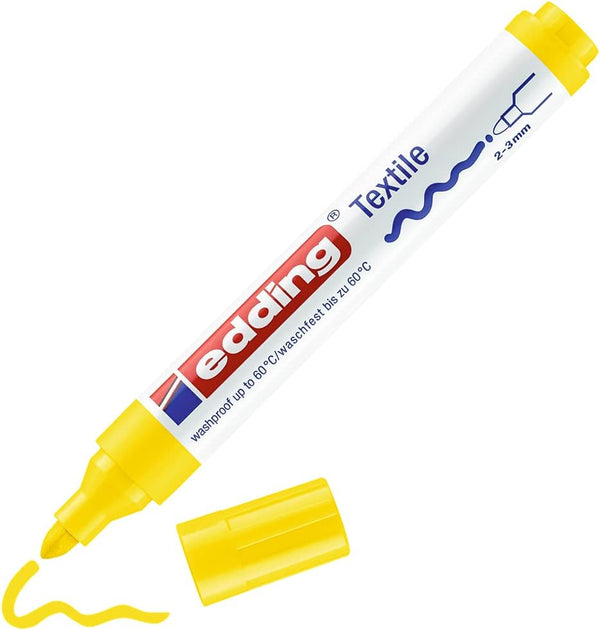 edding 4500 textile marker - yellow - 1 pen - round nib 2-3 mm - permanent fabric markers for drawing on textiles, wash-resistant up to 60 °C - marker pens for fabric lettering