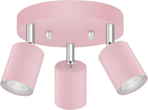 3 GU10 Bulb Light Track Lighting Fixtures Ceiling, Pink Round Directional Spotlight Fixtures, Flush Mount Ceiling